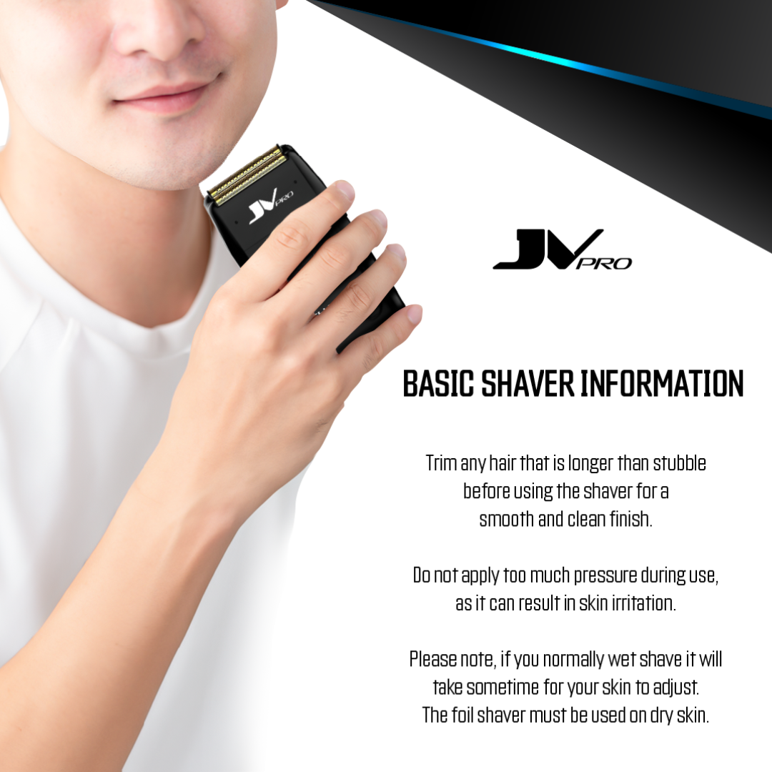 A man shaving his face with a shaver, creating a clean and smooth look.