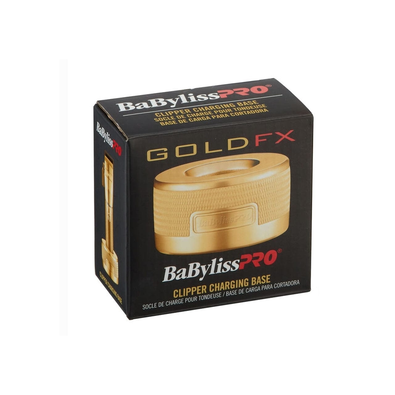 A sleek Babyliss Gold FX trimmer charging base, perfect for grooming on-the-go